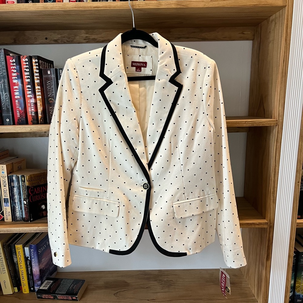 White and Black Polka Dot Blazer - New with Tags